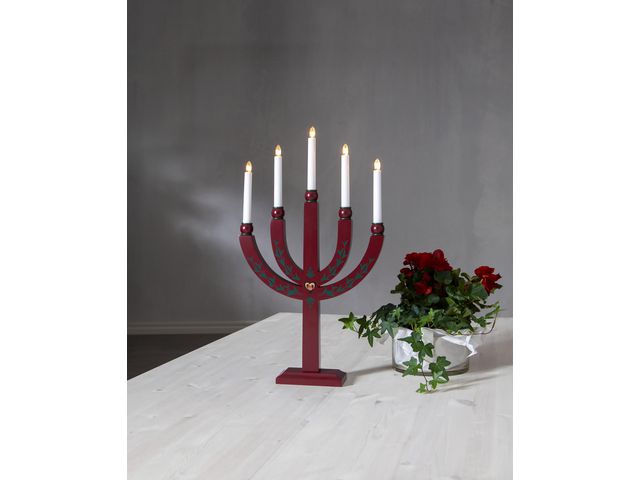 Elljusstake 5 ljus 35x61cm trä röd