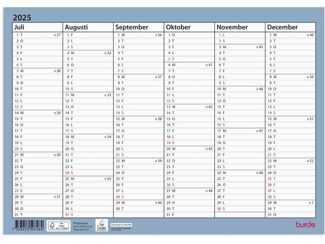 Väggkalender Väggblad A4 25/26