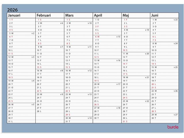 Väggkalender Väggblad A4 25/26