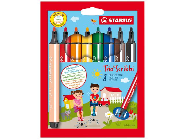 Fiberpenna Trio Scribbi 8 färger