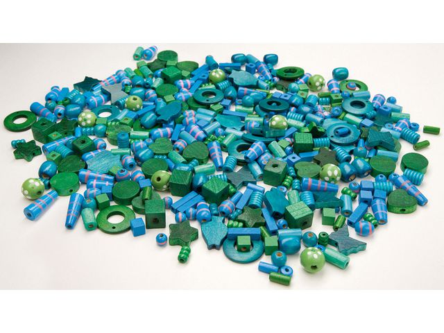 Träpärlor mix blå/grön 250gr ca 600st