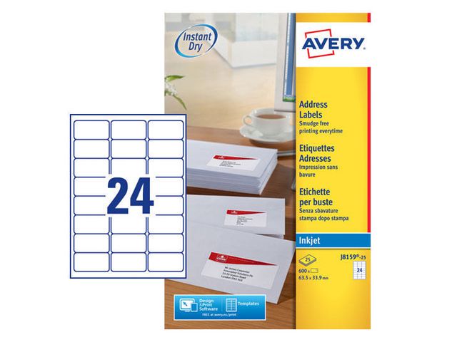 Etikett AVERY QuickDRY 63,5x33,9 600/fp