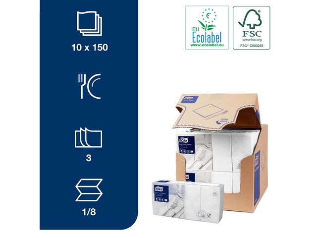 Servett TORK 1/8-vikt 3-lag vit 150/fp
