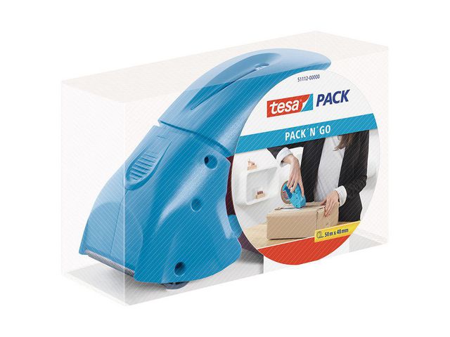 Tejphållare packtejp TESA Pack-n-Go blå