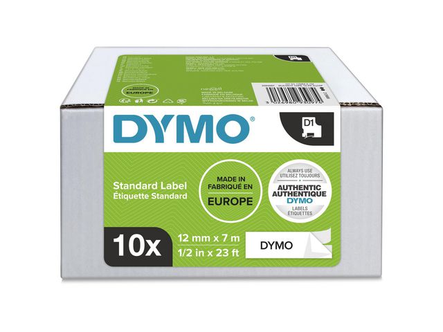 Tape DYMO D1 12mm svart på vit 10/fp