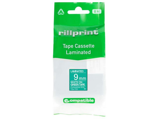 Tape 9mm TZe-725 vit på grön