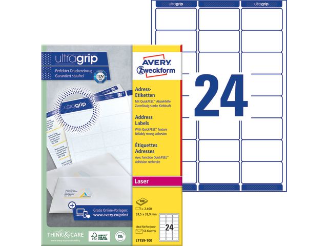 Etikett AVERY UG 63,5x33,9mm 2400/fp