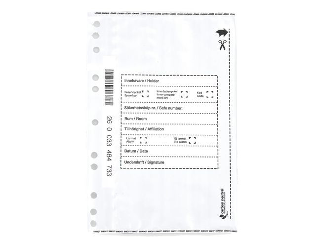 Säkerhetskuvert för nycklar koder 400/fp