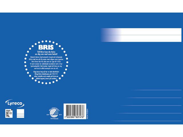 Skrivh. 17x21cm ½ sida linj 14,5mm blå