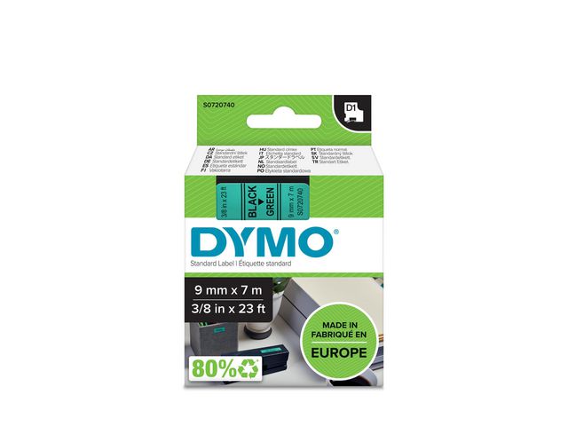 Tape DYMO D1 9mm svart på grön