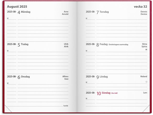 Kalender Leader 2025 konstläder röd