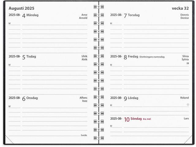 Kalender Leader 2025 konstl spiral svart