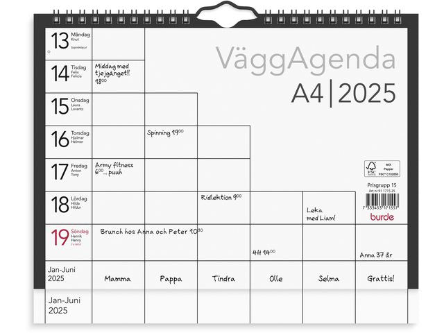 Väggkalender Väggagenda A4 2025