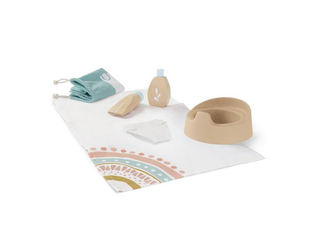 Potta set till docka i trä 6 delar