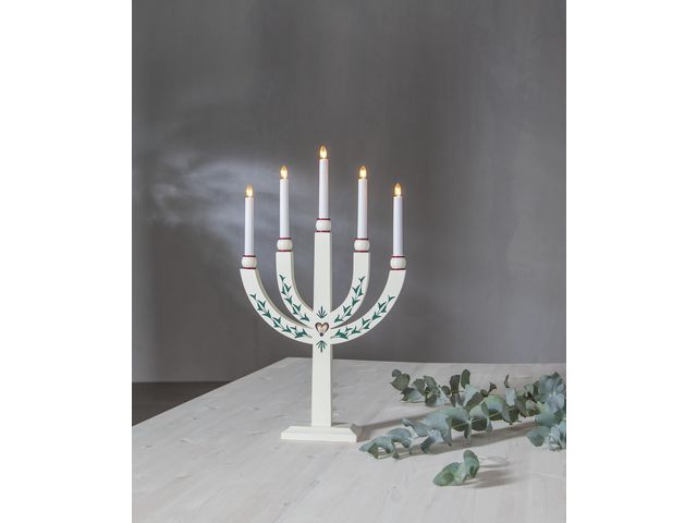 Elljusstake 5 ljus 35x61cm trä vit