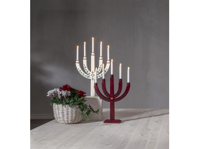 Elljusstake 5 ljus 35x61cm trä röd