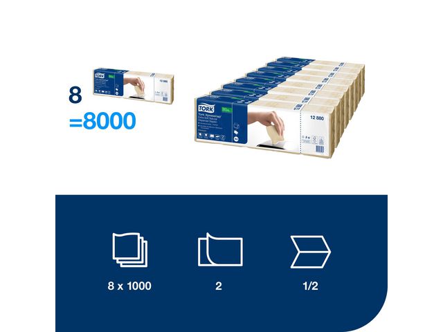 Servett TORK Pre N4 2-lag natur 1000/fp