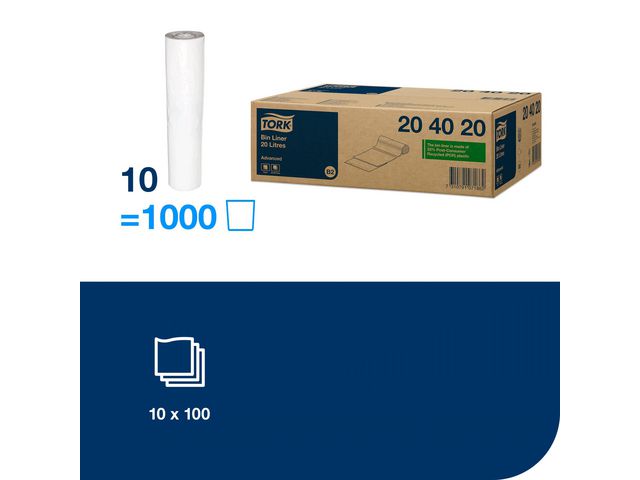 Papperskorgspåse TORK B2 20L vit 100/rl