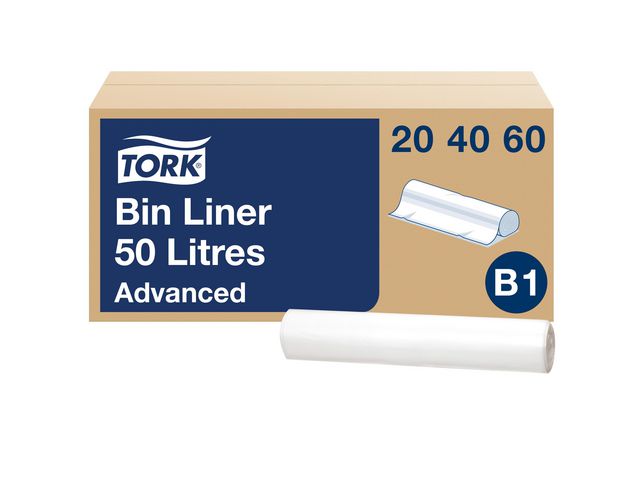 Papperskorgspåse TORK B1 50L trans 25/rl