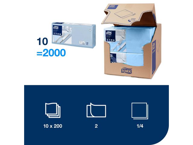 Servett TORK Lunch 2-lags ljusblå 200/fp
