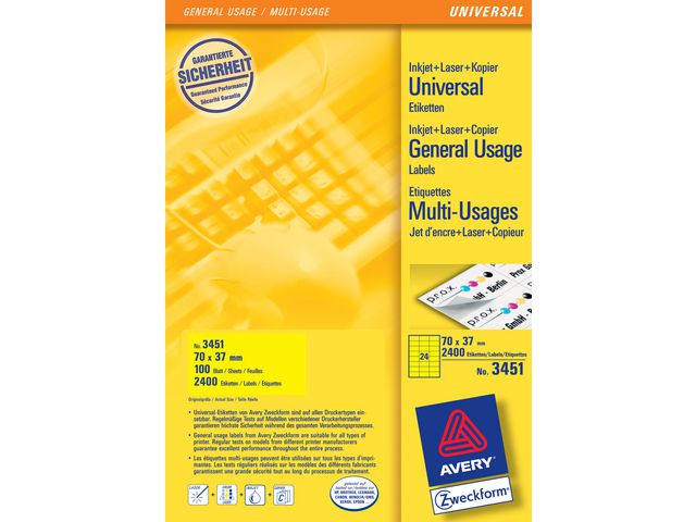 Etikett AVERY gul 70x37mm 2400/fp