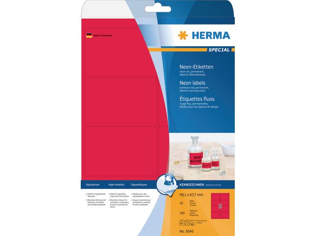 Etikett HERMA 99,1x67,7mm neonröd 160/fp