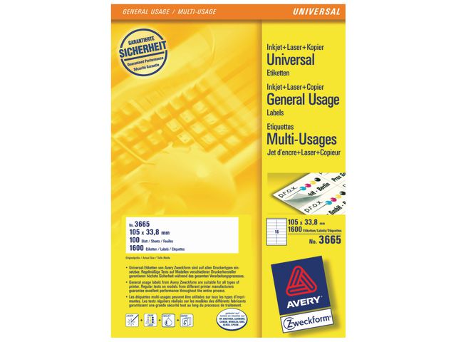 Etikett AVERY Ultragr 105x33,8mm 1600/fp