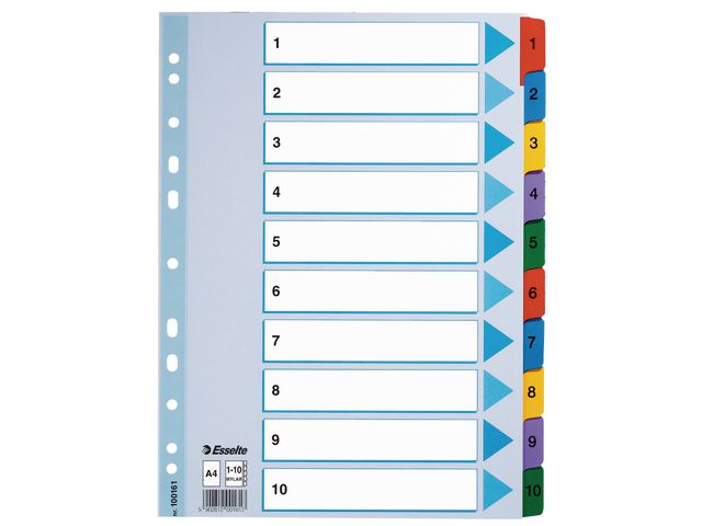 Kartongregister m. plastfl. A4 1-10 färg
