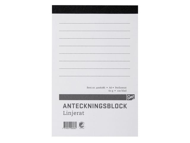 Anteckningsblock A6 100 blad perf linj