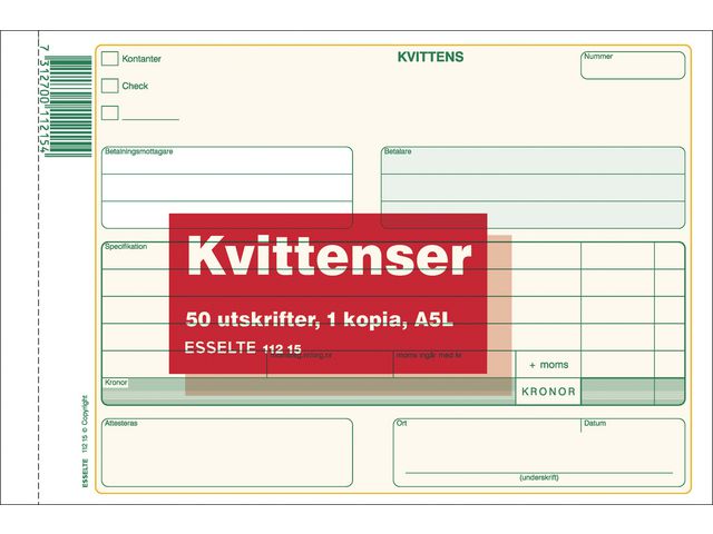 Blankett kvittens A5L 2x50 blad kopia