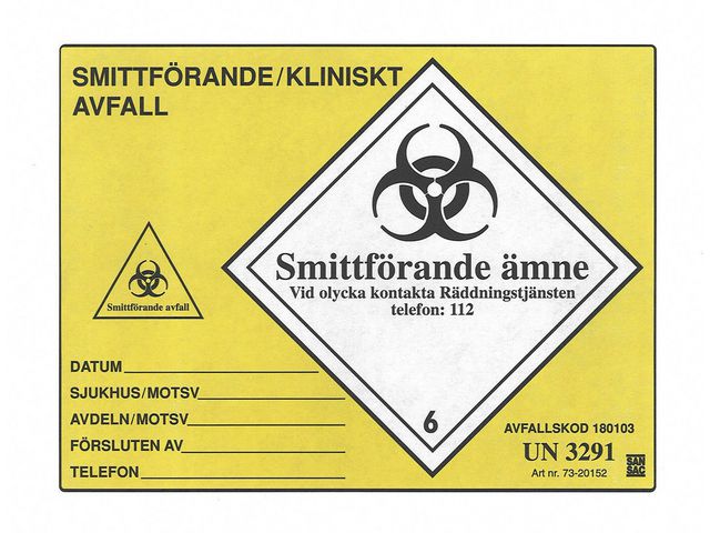 Etikett 'UN3291' gul 100/fp