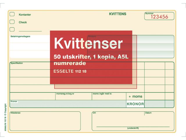 Blankett kvittens numrerad A5L 2x50 blad