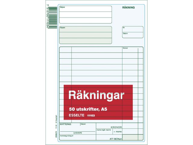 Blankett räkning utan kopia A5 50 blad