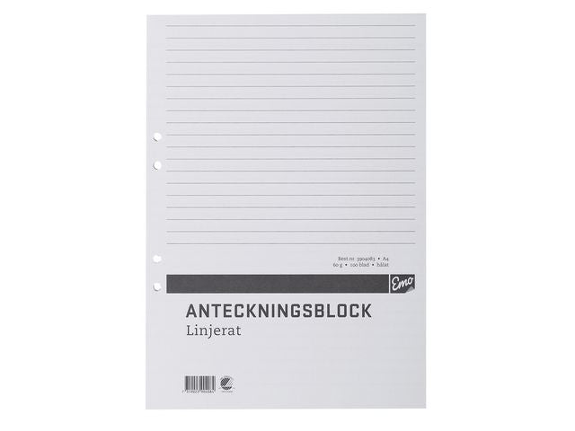 Anteckningsblock A4 100 blad hål TF linj