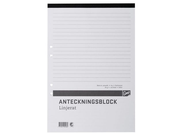 Anteckningsblock A4 100bl hål perf linj