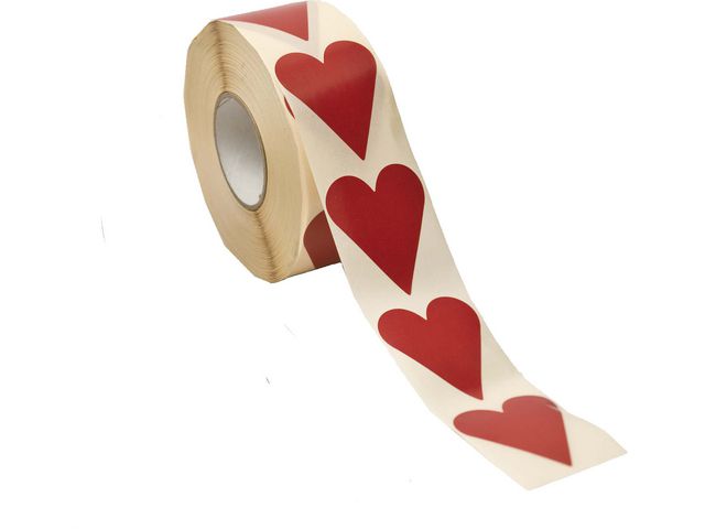Etikett hjärta röd 40x48mm 1000/rl