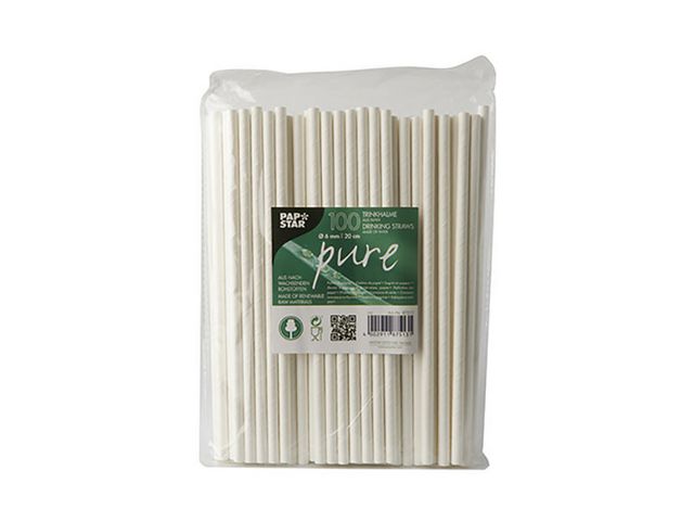 Sugrör PURE papper 6mmx20cm vit 100/fp