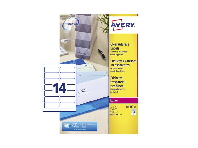 Etikett AVERY 99,1x38,1mm transp 350/fp