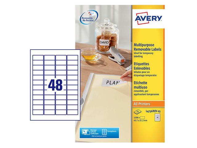 Etikett AVERY avtagb 45,7x21,2mm 1200/fp