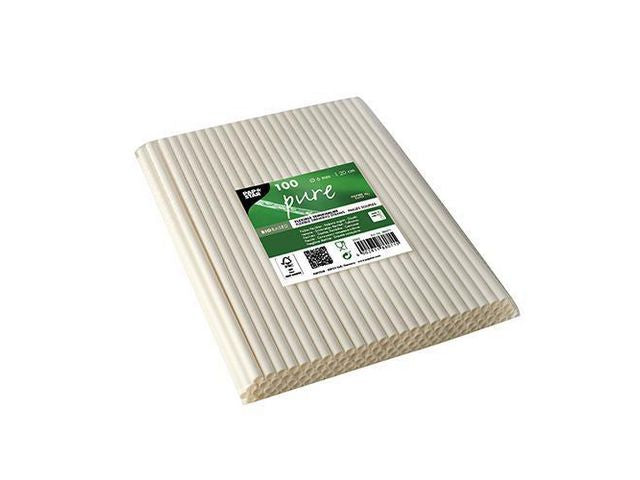 Sugrör PURE papper 6mmx20cm vit 100/fp