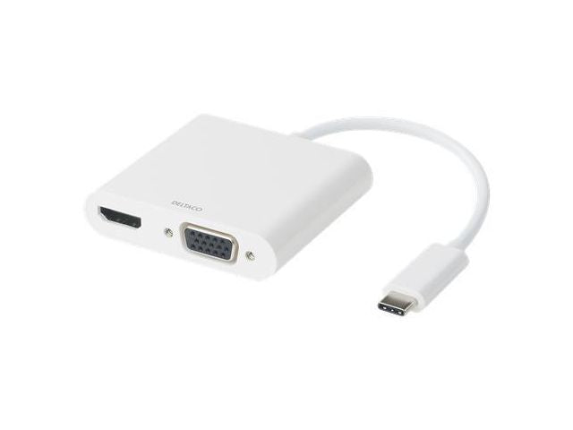 Adapter DELTACO HDMI/VGA/ljud/USB-C vit