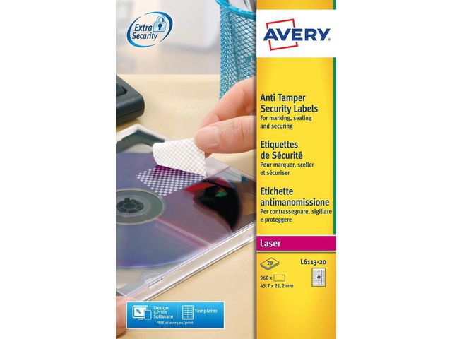 Etikett AVERY 45,7x21,2mm vit 960/fp