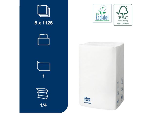 Servett TORK Uni N4 1-lag vit 1125/fp