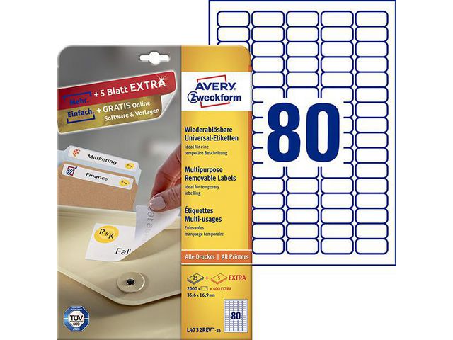 Etikett AVERY avtagb 35,6x16,9mm 2000/fp