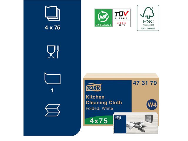 Rengöringsduk TORK W4 Kök vikt vit 75/fp
