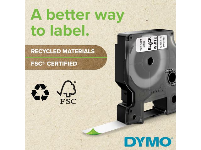 Tape DYMO D1 12mm vit på svart