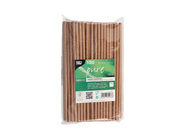 Sugrör PURE papp böjbart 6mmx20cm 100/fp