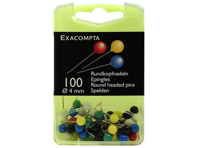 Kartnål EXACOMPTA 4mm sort.färg 100/fp