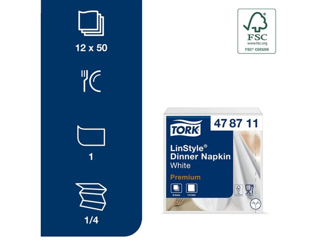 Servett TORK LinStyle vit 39x39cm 50/fp