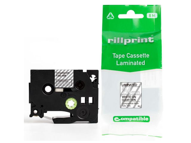 Tape 24mm TZe-155 vit på klar